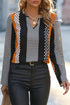 Geometric Print Mixed Pattern Notched V Neck Blouse