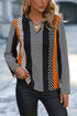 Geometric Print Mixed Pattern Notched V Neck Blouse