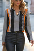 Geometric Print Mixed Pattern Notched V Neck Blouse