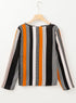 Geometric Print Mixed Pattern Notched V Neck Blouse