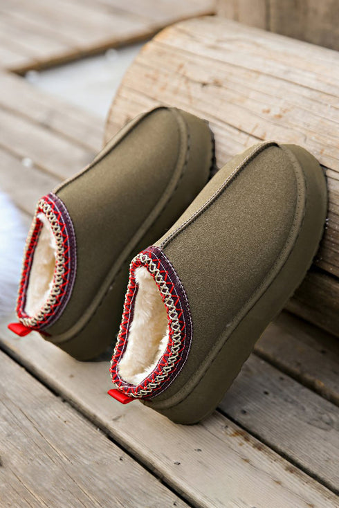 Geometric Print Panel Plush Lined Suede Texture Boots