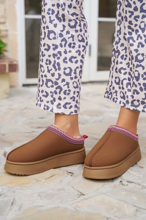 Geometric Print Panel Plush Lined Suede Texture Boots