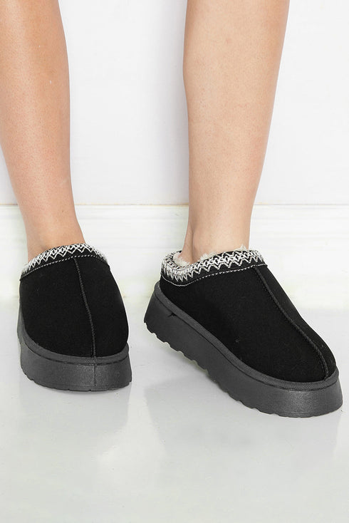 Geometric Print Panel Plush Lined Suede Texture Boots