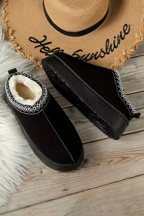 Geometric Print Panel Plush Lined Suede Texture Boots