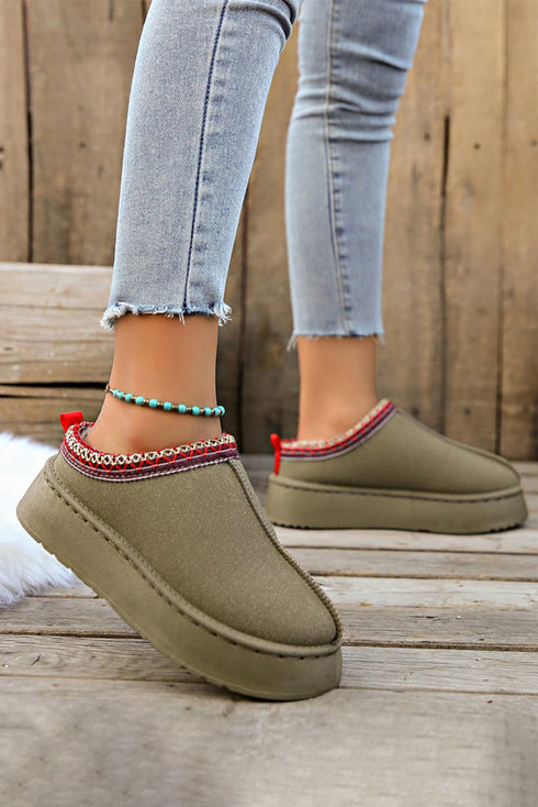 Geometric Print Panel Plush Lined Suede Texture Boots