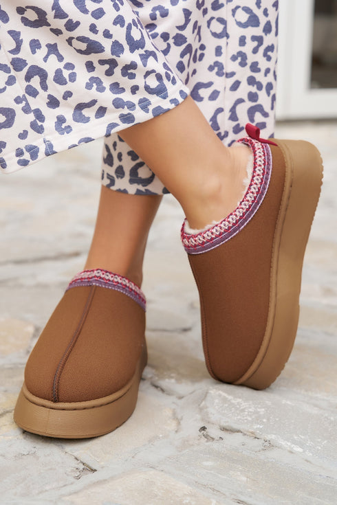 Geometric Print Panel Plush Lined Suede Texture Boots