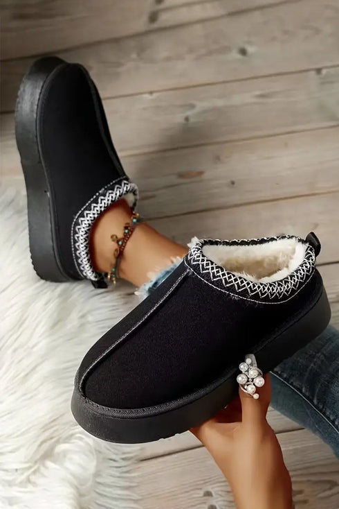 Geometric Print Panel Plush Lined Suede Texture Boots