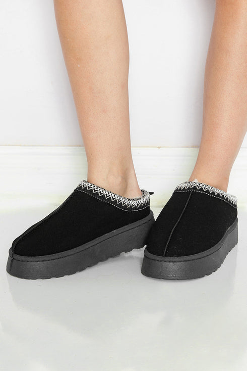 Geometric Print Panel Plush Lined Suede Texture Boots