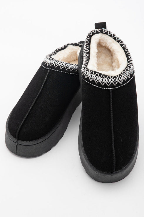 Geometric Print Panel Plush Lined Suede Texture Boots