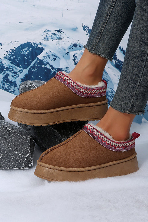 Geometric Print Panel Plush Lined Suede Texture Boots