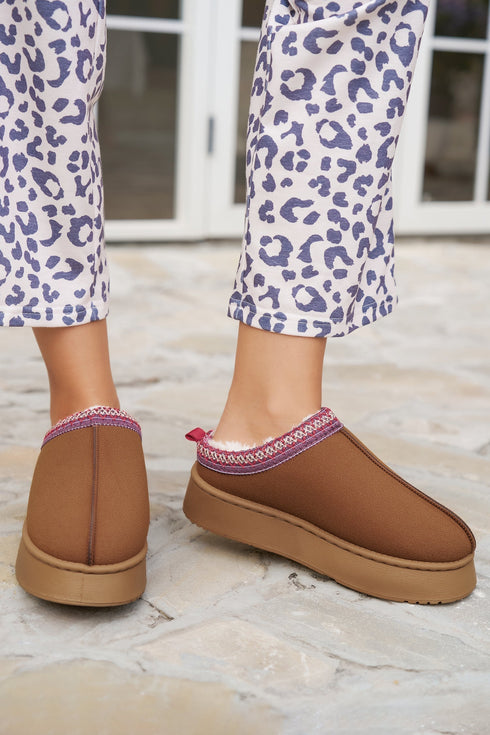Geometric Print Panel Plush Lined Suede Texture Boots