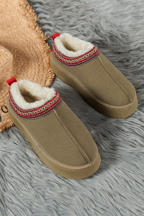Geometric Print Panel Plush Lined Suede Texture Boots