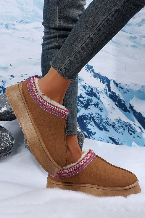 Geometric Print Panel Plush Lined Suede Texture Boots