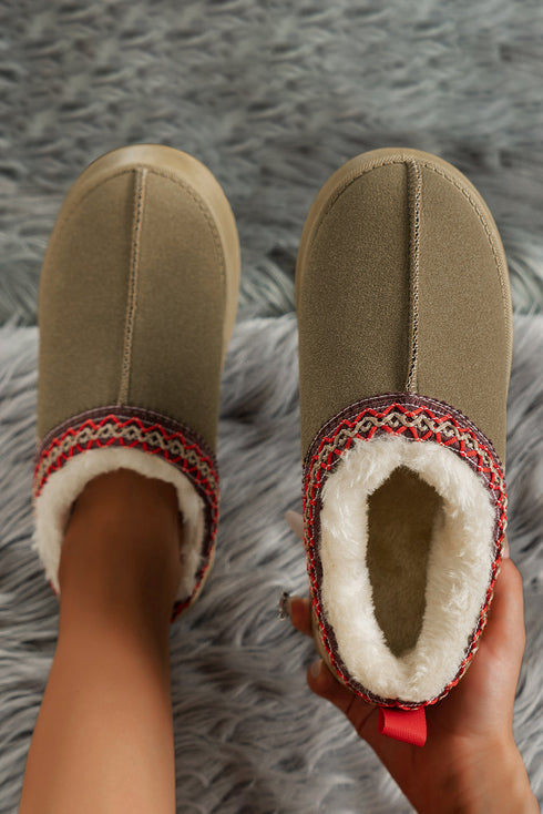 Geometric Print Panel Plush Lined Suede Texture Boots