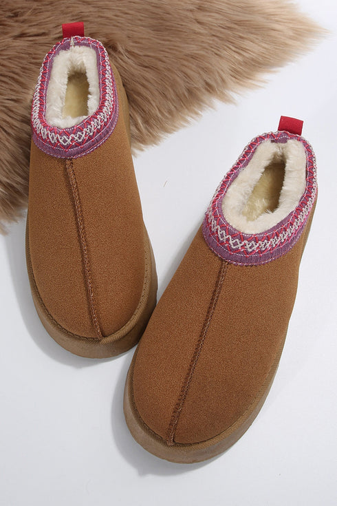 Geometric Print Panel Plush Lined Suede Texture Boots