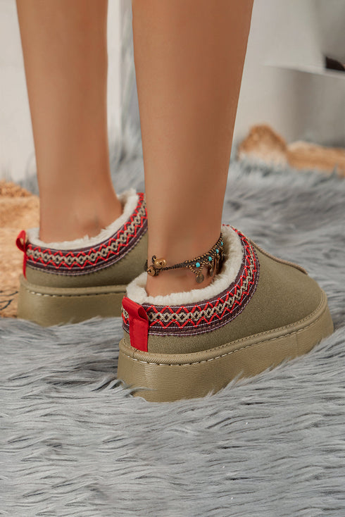 Geometric Print Panel Plush Lined Suede Texture Boots