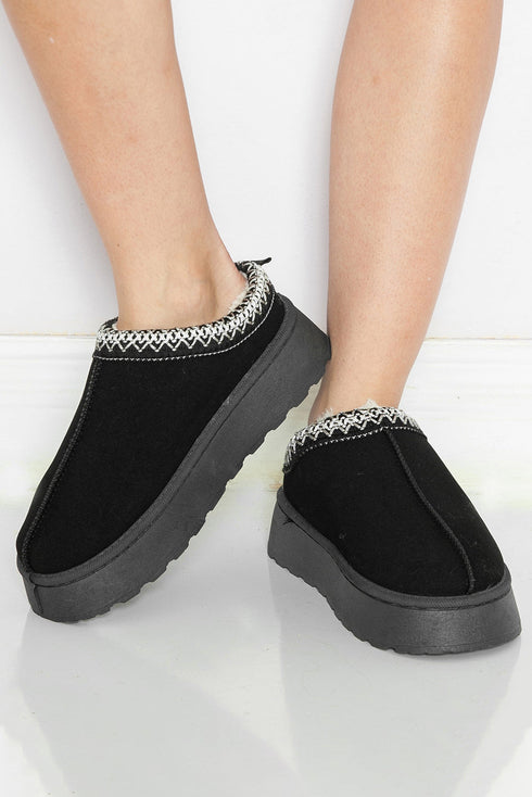 Geometric Print Panel Plush Lined Suede Texture Boots