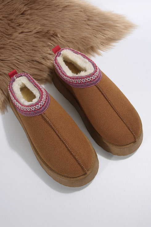 Geometric Print Panel Plush Lined Suede Texture Boots