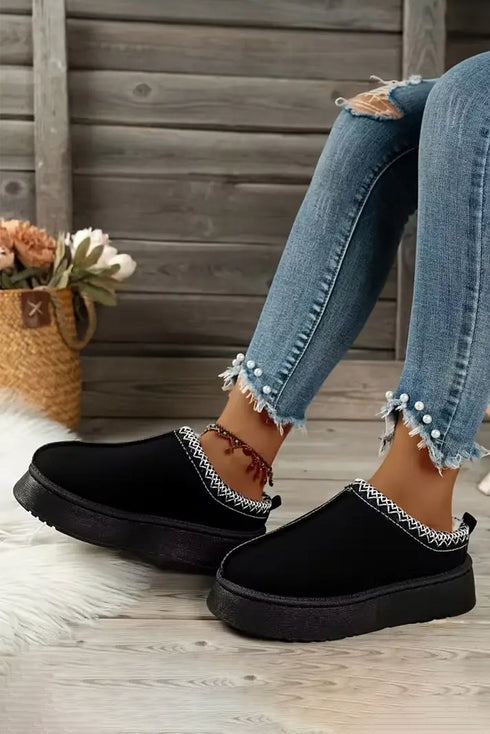 Geometric Print Panel Plush Lined Suede Texture Boots