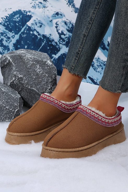 Geometric Print Panel Plush Lined Suede Texture Boots