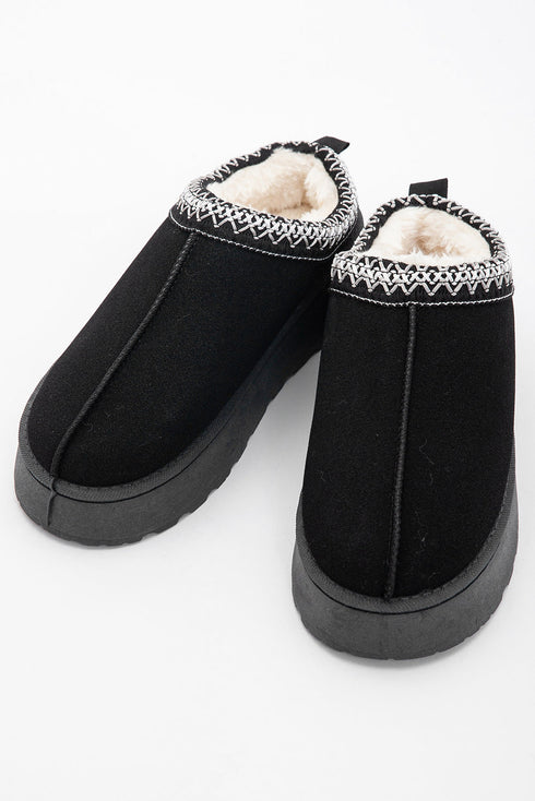Geometric Print Panel Plush Lined Suede Texture Boots