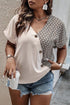Geometric Print Patchwork V Neck Short Sleeve Plus Size Blouse