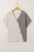 Geometric Print Patchwork V Neck Short Sleeve Plus Size Blouse