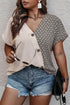 Geometric Print Patchwork V Neck Short Sleeve Plus Size Blouse