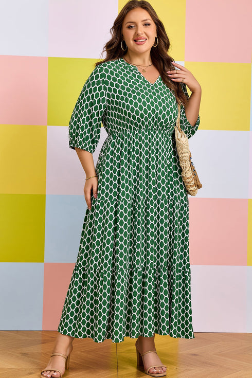 Geometric Print Pocketed Ruffle Hem A Line Maxi Dress