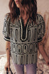 Geometric Print Scallop Trim Puff Sleeve Blouse