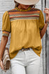 Geometric Print Short Puff Sleeve Frilled Collar Woven Blouse