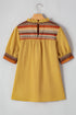 Geometric Print Short Puff Sleeve Frilled Collar Woven Blouse