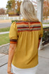 Geometric Print Short Puff Sleeve Frilled Collar Woven Blouse