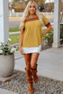 Geometric Print Short Puff Sleeve Frilled Collar Woven Blouse