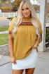 Geometric Print Short Puff Sleeve Frilled Collar Woven Blouse
