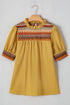 Geometric Print Short Puff Sleeve Frilled Collar Woven Blouse