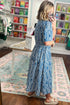 Geometric Print Short Sleeve Drawstring Shirt Collar Maxi Dress