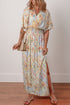 Geometric Print Smocked Half Sleeve A Line Maxi Dress