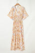Geometric Print Smocked Half Sleeve A Line Maxi Dress
