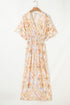 Geometric Print Smocked Half Sleeve A Line Maxi Dress