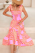 Geometric Print Smocked Tie Strap Tiered Maxi Dress