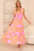 Geometric Print Smocked Tie Strap Tiered Maxi Dress