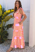 Geometric Print Smocked Tie Strap Tiered Maxi Dress