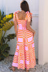 Geometric Print Smocked Tie Strap Tiered Maxi Dress