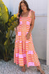 Geometric Print Smocked Tie Strap Tiered Maxi Dress