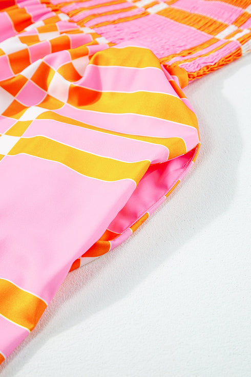 Geometric Print Smocked Tie Strap Tiered Maxi Dress