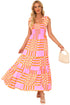 Geometric Print Smocked Tie Strap Tiered Maxi Dress