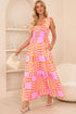 Geometric Print Smocked Tie Strap Tiered Maxi Dress