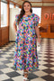 Geometric Print Tiered Ruffled Short Sleeve Maxi Dress