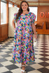 Geometric Print Tiered Ruffled Short Sleeve Maxi Dress
